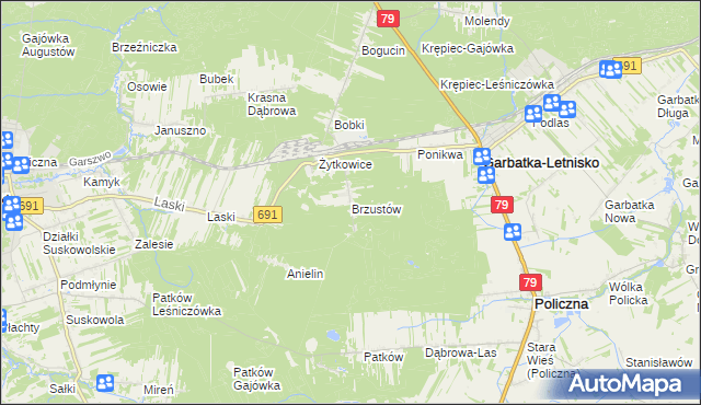 mapa Brzustów gmina Garbatka-Letnisko, Brzustów gmina Garbatka-Letnisko na mapie Targeo