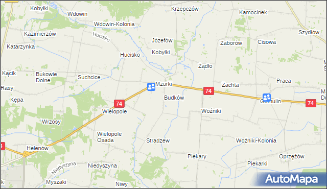 mapa Budków gmina Wola Krzysztoporska, Budków gmina Wola Krzysztoporska na mapie Targeo