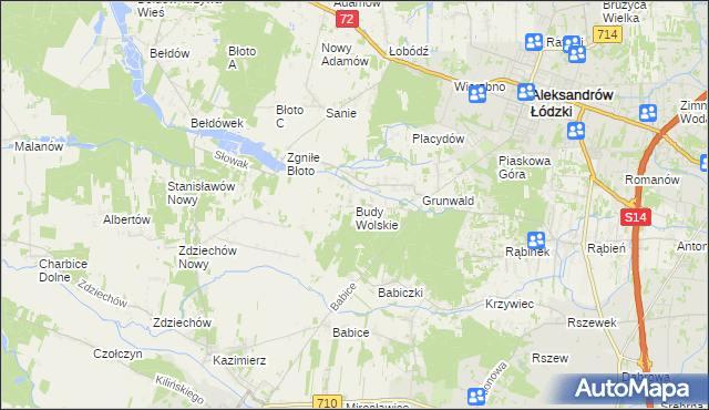 mapa Budy Wolskie gmina Aleksandrów Łódzki, Budy Wolskie gmina Aleksandrów Łódzki na mapie Targeo