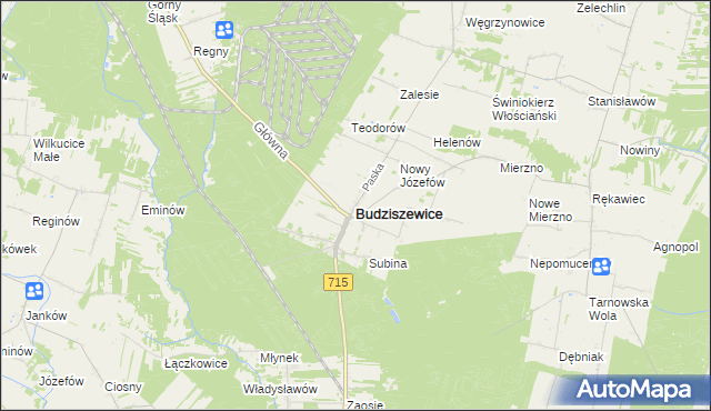 mapa Budziszewice powiat tomaszowski, Budziszewice powiat tomaszowski na mapie Targeo