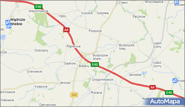 mapa Budziszów Wielki, Budziszów Wielki na mapie Targeo