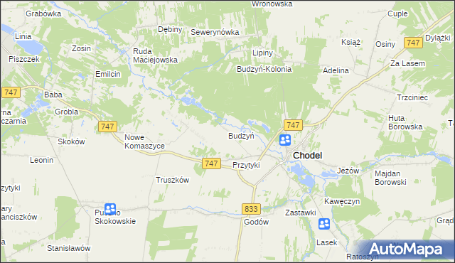 mapa Budzyń gmina Chodel, Budzyń gmina Chodel na mapie Targeo