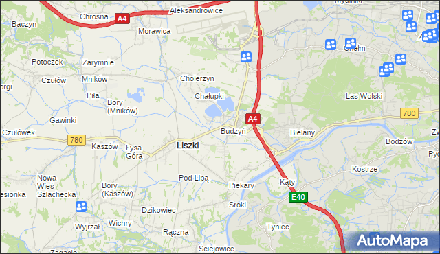 mapa Budzyń gmina Liszki, Budzyń gmina Liszki na mapie Targeo