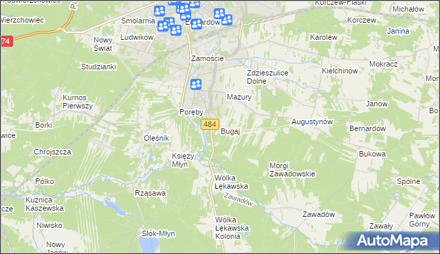 mapa Bugaj gmina Bełchatów, Bugaj gmina Bełchatów na mapie Targeo