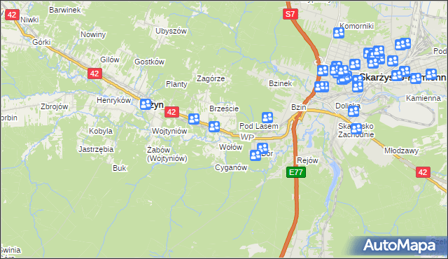 mapa Bugaj gmina Bliżyn, Bugaj gmina Bliżyn na mapie Targeo