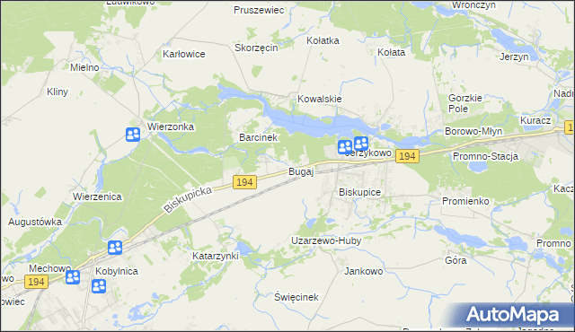 mapa Bugaj gmina Pobiedziska, Bugaj gmina Pobiedziska na mapie Targeo