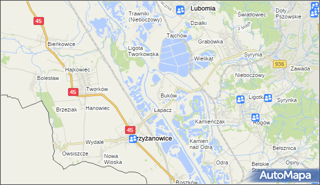 mapa Buków gmina Lubomia, Buków gmina Lubomia na mapie Targeo