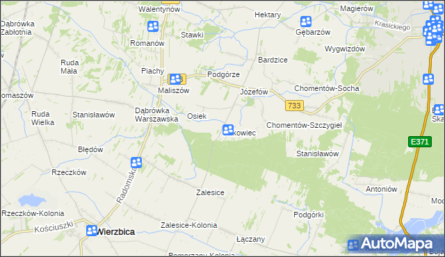 mapa Bukowiec gmina Kowala, Bukowiec gmina Kowala na mapie Targeo