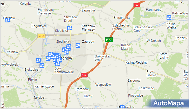 mapa Bukowska Wola, Bukowska Wola na mapie Targeo