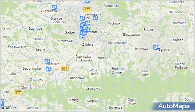 mapa Burzyn gmina Tuchów, Burzyn gmina Tuchów na mapie Targeo