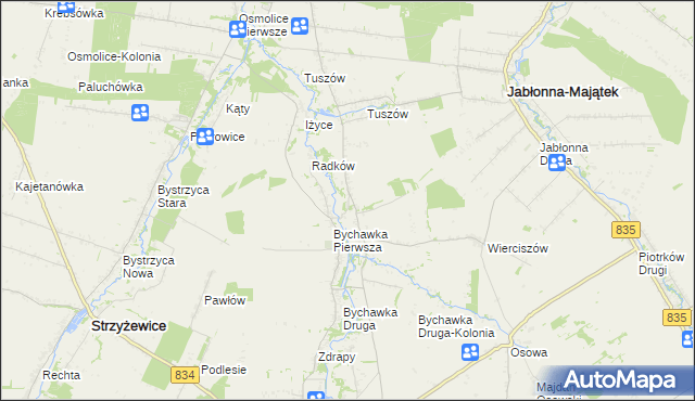 mapa Bychawka Trzecia, Bychawka Trzecia na mapie Targeo