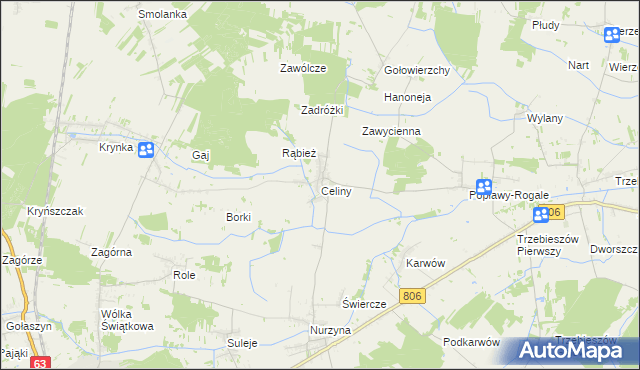 mapa Celiny gmina Trzebieszów, Celiny gmina Trzebieszów na mapie Targeo