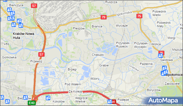 mapa Chałupki gmina Kraków, Chałupki gmina Kraków na mapie Targeo