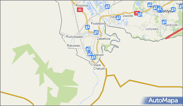 mapa Chałupki gmina Krzyżanowice, Chałupki gmina Krzyżanowice na mapie Targeo