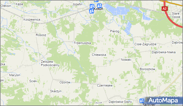 mapa Chlewiska gmina Kotuń, Chlewiska gmina Kotuń na mapie Targeo