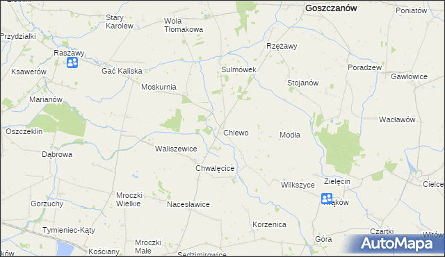 mapa Chlewo gmina Goszczanów, Chlewo gmina Goszczanów na mapie Targeo