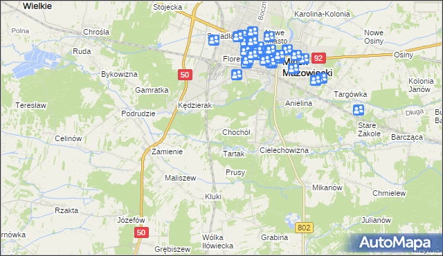 mapa Chochół gmina Mińsk Mazowiecki, Chochół gmina Mińsk Mazowiecki na mapie Targeo