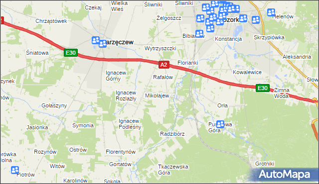 mapa Chociszew gmina Parzęczew, Chociszew gmina Parzęczew na mapie Targeo
