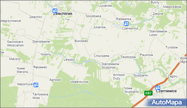 mapa Chociszew gmina Żelechlinek, Chociszew gmina Żelechlinek na mapie Targeo