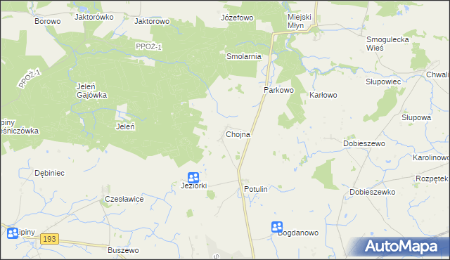 mapa Chojna gmina Gołańcz, Chojna gmina Gołańcz na mapie Targeo