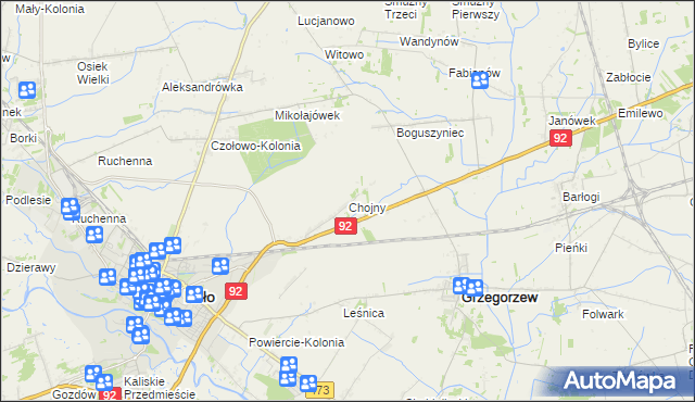 mapa Chojny gmina Koło, Chojny gmina Koło na mapie Targeo