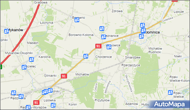 mapa Chorzenice gmina Kłomnice, Chorzenice gmina Kłomnice na mapie Targeo