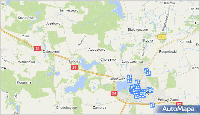 mapa Chorzewo gmina Kwilcz, Chorzewo gmina Kwilcz na mapie Targeo