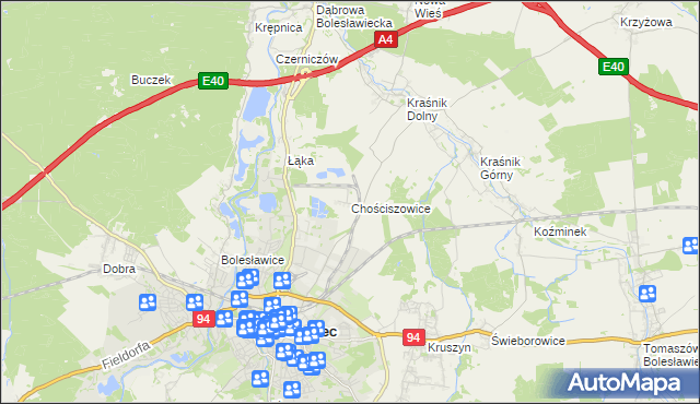 mapa Chościszowice, Chościszowice na mapie Targeo