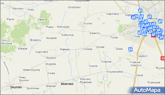 mapa Chotów gmina Mokrsko, Chotów gmina Mokrsko na mapie Targeo