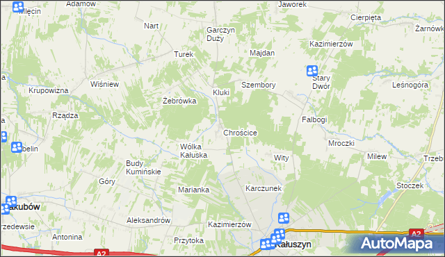 mapa Chrościce gmina Kałuszyn, Chrościce gmina Kałuszyn na mapie Targeo