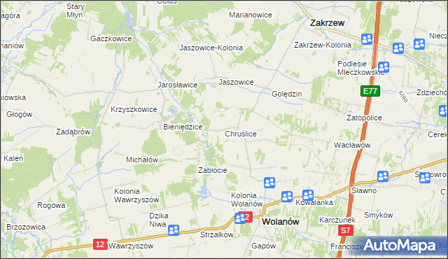 mapa Chruślice, Chruślice na mapie Targeo