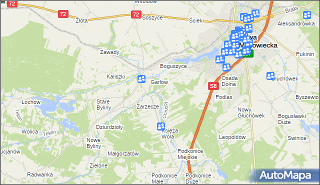 mapa Chrusty gmina Rawa Mazowiecka, Chrusty gmina Rawa Mazowiecka na mapie Targeo