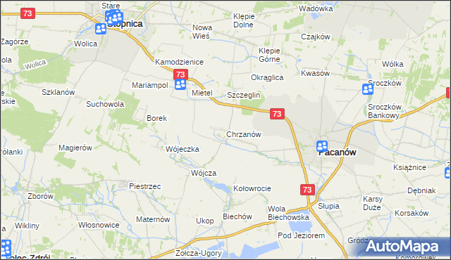 mapa Chrzanów gmina Pacanów, Chrzanów gmina Pacanów na mapie Targeo