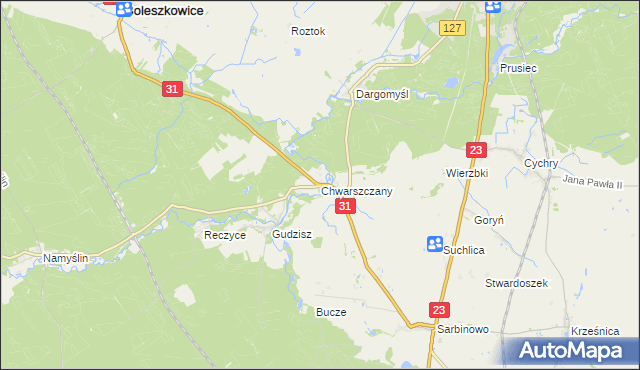 mapa Chwarszczany, Chwarszczany na mapie Targeo