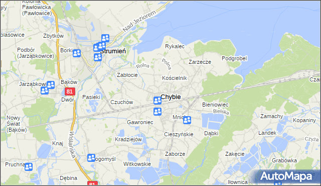 mapa Chybie, Chybie na mapie Targeo