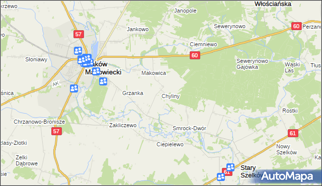 mapa Chyliny gmina Szelków, Chyliny gmina Szelków na mapie Targeo