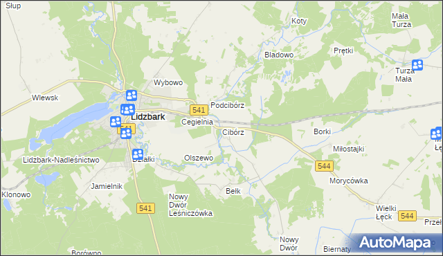 mapa Cibórz gmina Lidzbark, Cibórz gmina Lidzbark na mapie Targeo