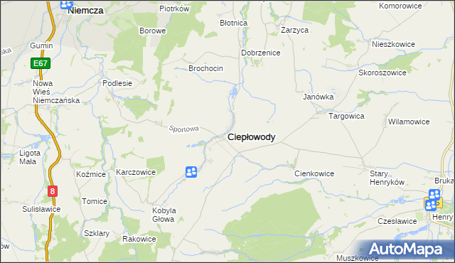 mapa Ciepłowody, Ciepłowody na mapie Targeo