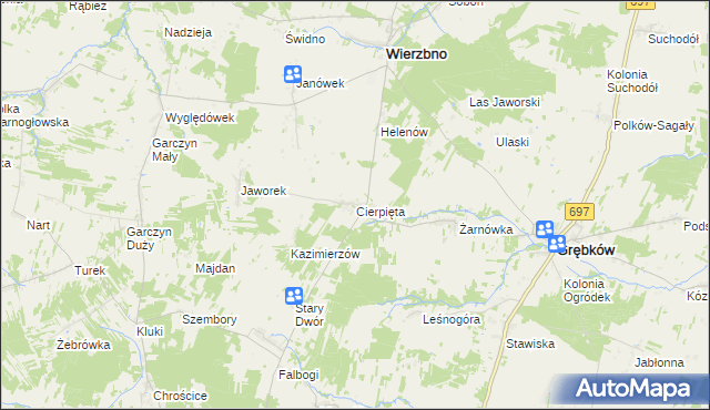 mapa Cierpięta gmina Wierzbno, Cierpięta gmina Wierzbno na mapie Targeo
