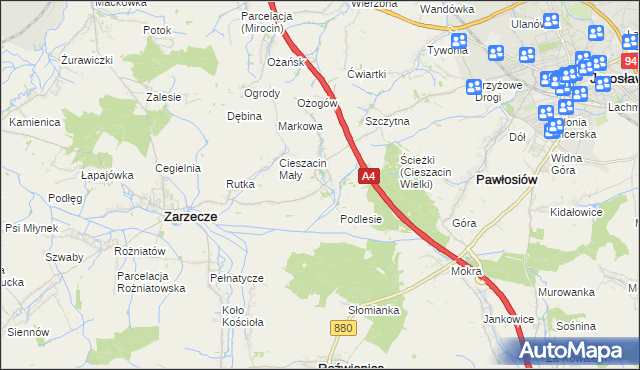 mapa Cieszacin Wielki, Cieszacin Wielki na mapie Targeo