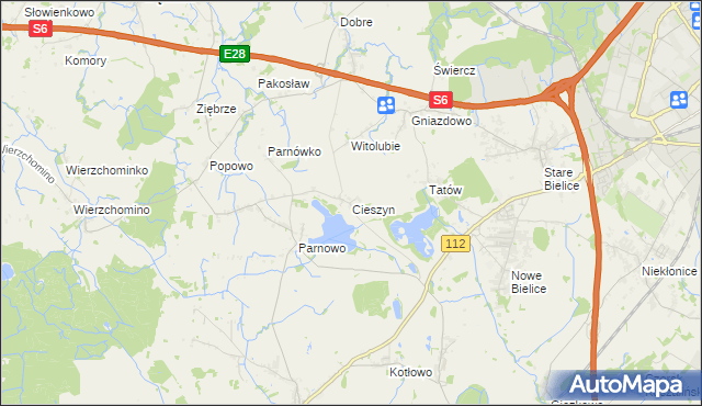 mapa Cieszyn gmina Biesiekierz, Cieszyn gmina Biesiekierz na mapie Targeo