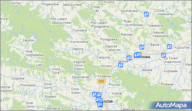 mapa Cieszyna, Cieszyna na mapie Targeo