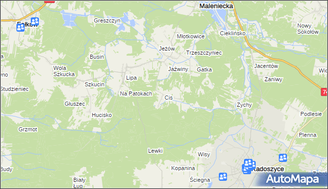 mapa Cis gmina Ruda Maleniecka, Cis gmina Ruda Maleniecka na mapie Targeo