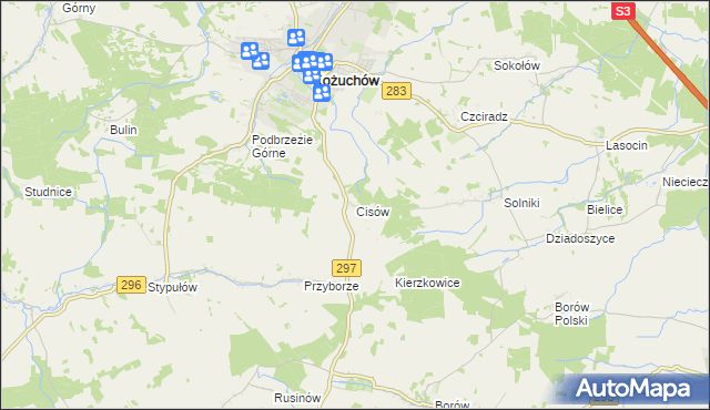 mapa Cisów gmina Kożuchów, Cisów gmina Kożuchów na mapie Targeo