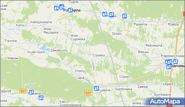 mapa Cisówka gmina Stanisławów, Cisówka gmina Stanisławów na mapie Targeo