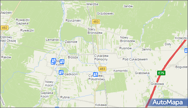 mapa Cykarzew Północny, Cykarzew Północny na mapie Targeo