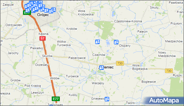 mapa Czachów gmina Jasieniec, Czachów gmina Jasieniec na mapie Targeo