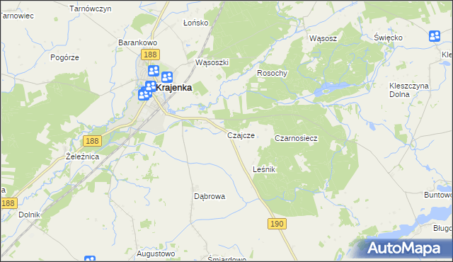 mapa Czajcze gmina Krajenka, Czajcze gmina Krajenka na mapie Targeo
