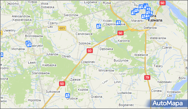 mapa Czaplin gmina Góra Kalwaria, Czaplin gmina Góra Kalwaria na mapie Targeo