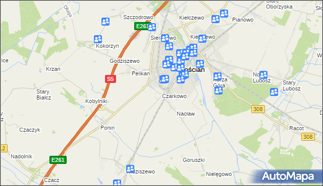 mapa Czarkowo gmina Kościan, Czarkowo gmina Kościan na mapie Targeo